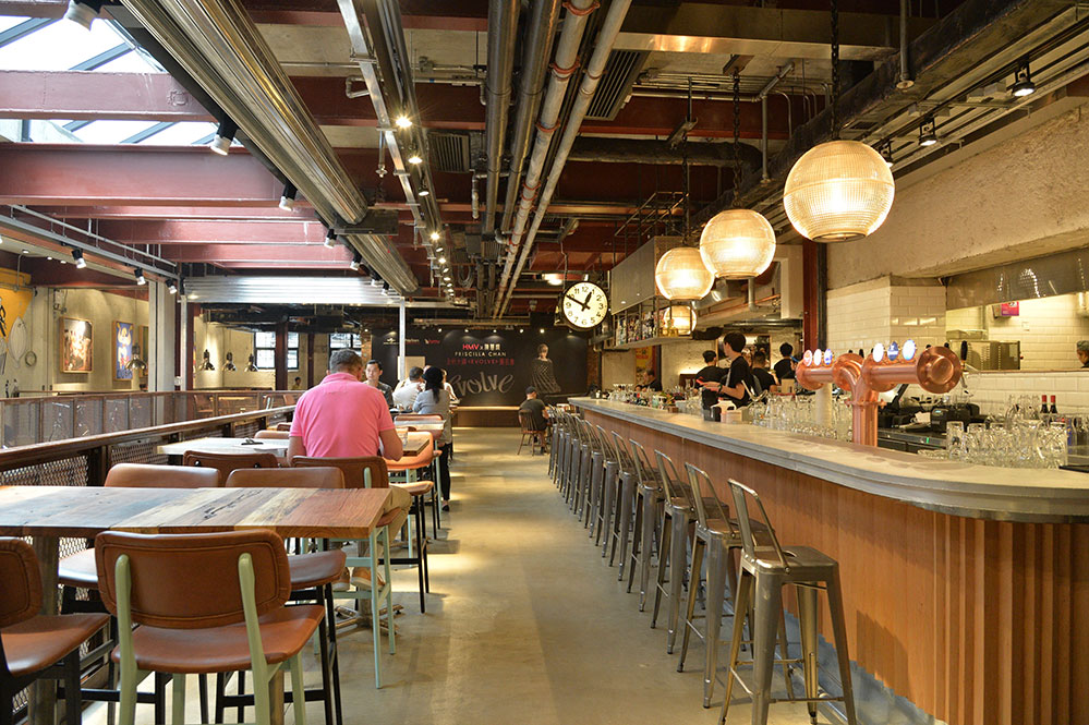 The restaurant and bar area at hmv in Causeway Bay